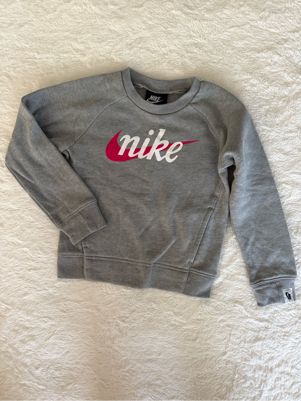 Nike Grey Crewneck with Pink Swoosh and White Script